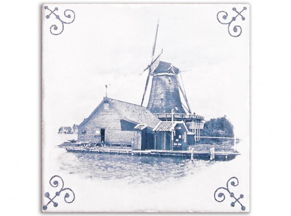 Holland-Motiv &quot;Windmühle am Wasser&quot;, spanische Fliese Antik-Serie 15x15cm
