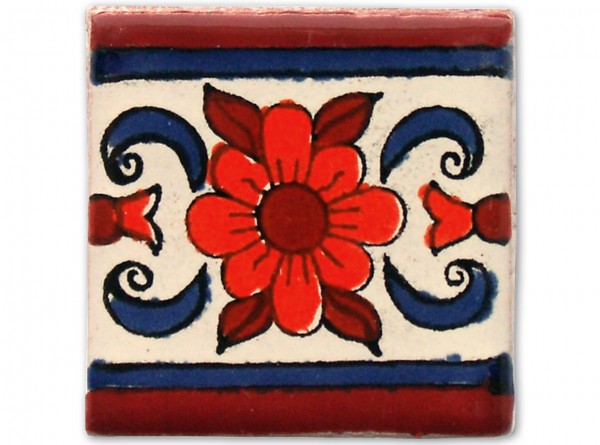 Thin series: Border tile, design Flor naranja azul, approx. 5x5 cm