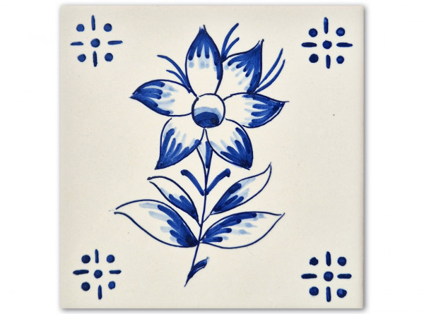 Motif tile "Flower No. 4" for patterned tile "Braga", hand-painted, 14x14 cm