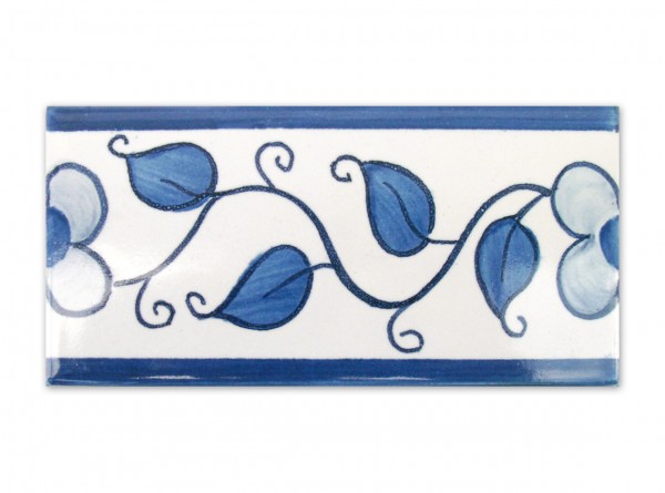 Bordürenfliese aus Portugal, &quot;Vila Flor Blau Variante 2&quot;, B-Ware, Handbemalt 7x14 cm