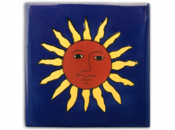 Fliese &quot;Sol&quot;, handbemalt, ca. 10x10cm, Mexiko