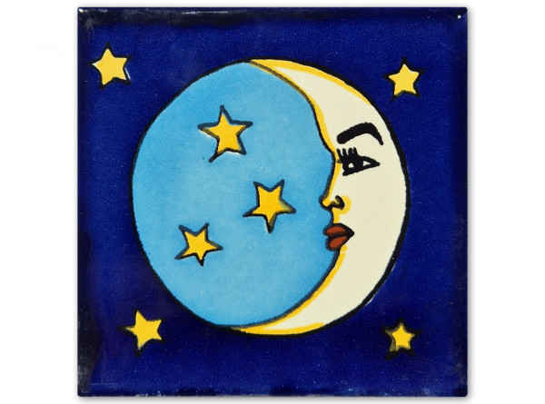 Fliese "Luna", handbemalt, ca. 10x10cm, Mexiko
