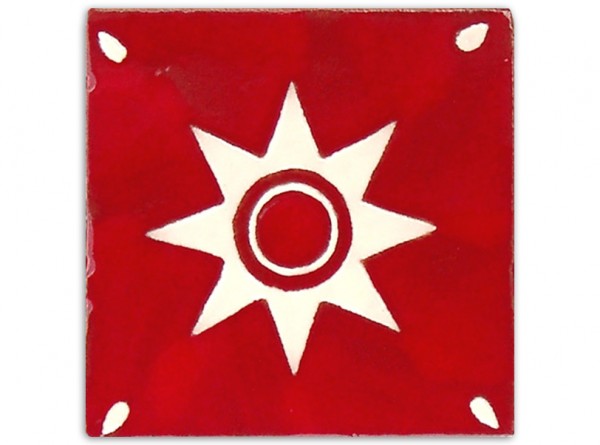 Fliese &quot;Estrella Rojo&quot;, handbemalt, ca. 10x10cm, Mexiko