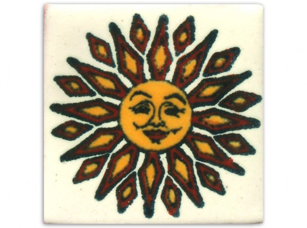 Dünne Serie: Fliese handbemalt, ca. 5x5cm, Sol fondo blanco