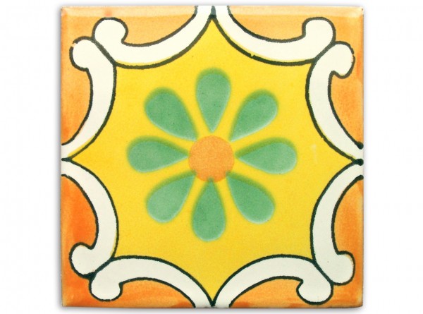 Fliese &quot;Arabesque Mango&quot;, handbemalt, ca. 10x10cm, Mexiko