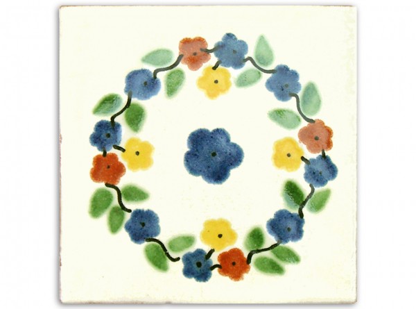 Fliese "Bouquet Rund", handbemalt, ca. 10x10cm, Mexiko