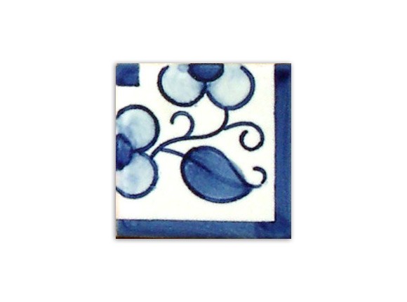 Eckfliese zur Bordürenfliese aus Portugal, &quot;Vila Flor Blau - schmal&quot;, Handbemalt 4x4 cm