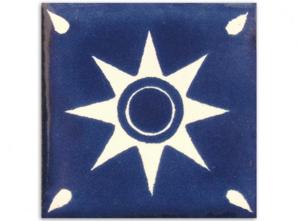Dünne Serie: Fliese handbemalt, ca. 5x5cm, Estrella azul klein
