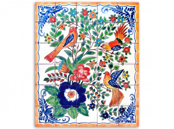 Mural, motif &#039;Bird, mango border&#039;, 63x53cm