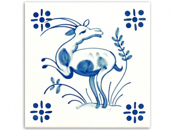 Motivfliese "Gemse" zur Dekorfliese "Braga", Handbemalt, 14x14 cm