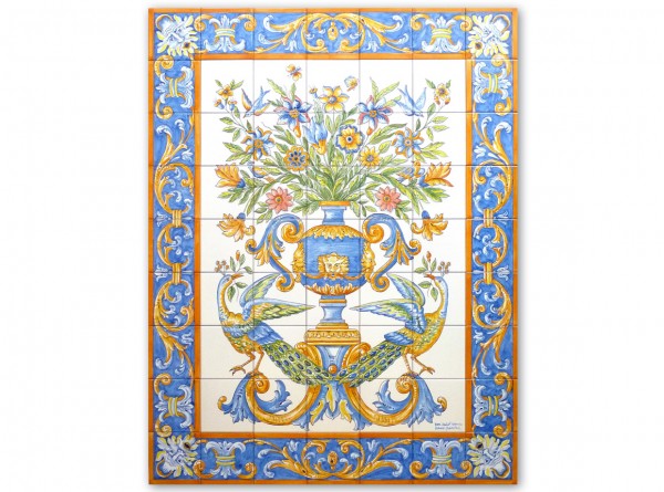 Port. Fliesenbild, handbemalt, Motiv "Albarradas Hellblau", 98x126cm