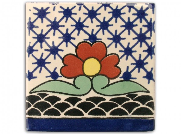 Fliese &quot;Flora Esp.&quot;, handbemalt, ca. 10x10cm, Mexiko