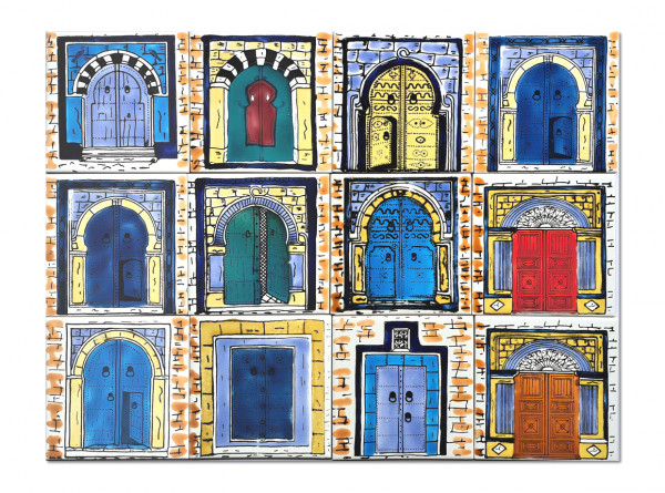 Tunesisches Fliesenbild &quot;Türmotive brauner Rand&quot;, 60x45 cm, B-Ware